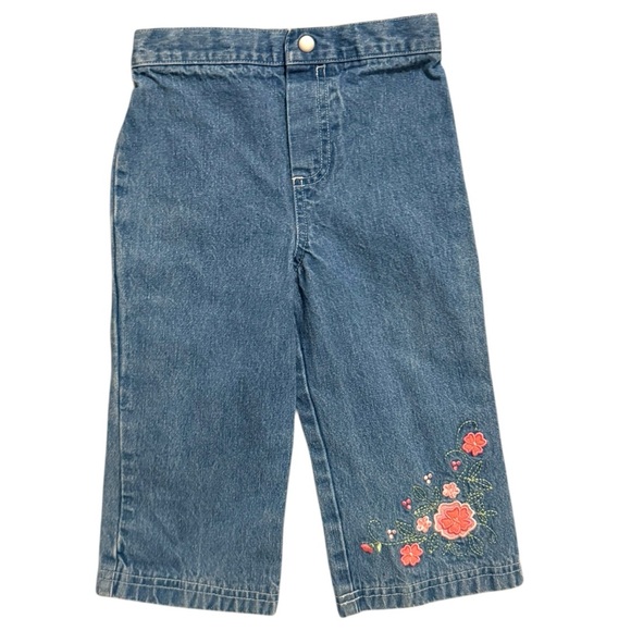 Vintage Miniwear 18M Girls Denim Jeans Embroidered Floral Y2K - Picture 1 of 6